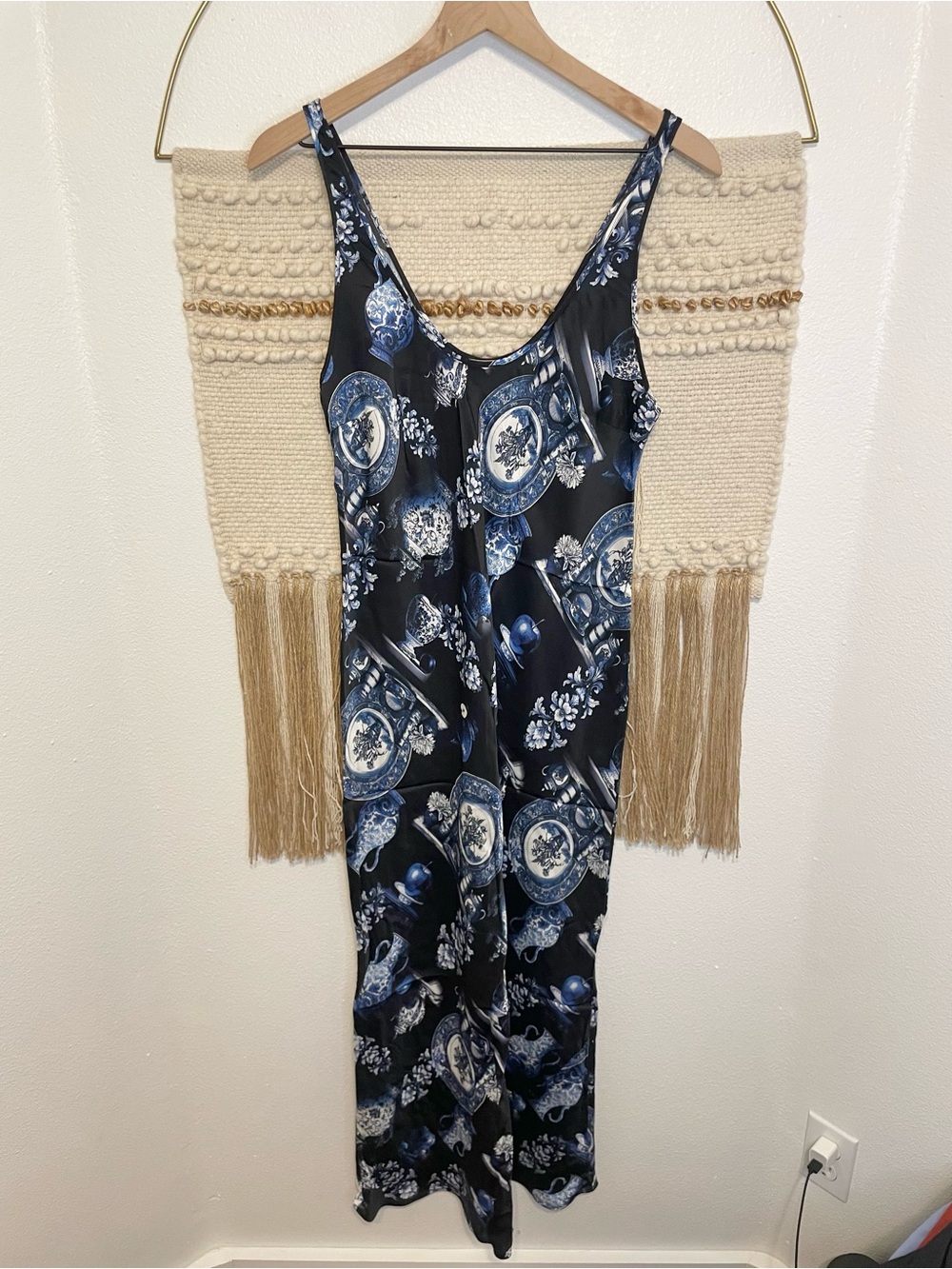 L’AGENCE Akiya Toile Tank Midi-Dress M Blue Black Porcelain